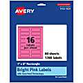 Avery® Print-To-The-Edge Labels With Sure Feed® Technology And Easy Peel®, 94224-BPP80, Rectangle, 1" x 3", Matte Bright Pink, Pack of 1280 1 thumbnail image