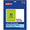 Avery® Printable Labels With Sure Feed® Technology, 94226-BGP80, Rectangle, 1-1/4" x 1-3/4", Matte Bright Green, Pack of 2560 1 thumbnail image