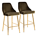 LumiSource Marcel Contemporary Counter Stools, Green/Gold, Set Of 2 Stools