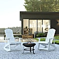 Flash Furniture Savannah All-Weather Poly Resin Wood Adirondack Rocking Chairs With 22" Round Fire Pit, 39-1/2”H x 29-1/2”W x 37-3/4”D, White