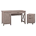 Bush Furniture Key West 54"W Computer Desk With Storage And 2 Drawer Mobile File Cabinet, Washed Gray, Standard Delivery