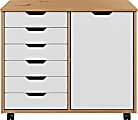Trendfurn Omnia 1-Door Roll Cart, 6 Drawers, 25-3/4” x 31-1/3”, Honey/White 1 thumbnail image