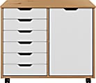 Trendfurn Omnia 1-Door Roll Cart, 6 Drawers, 25-3/4” x 31-1/3”, Honey/White