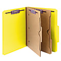 Smead® Pressboard Classification Folders With SafeSHIELD® Fasteners And 2 Pocket Dividers, Letter Size, 50% Recycled, Yellow, Box Of 10