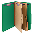 Smead® Pressboard Classification Folders With SafeSHIELD® Fasteners And 2 Pocket Dividers, Legal Size, 50% Recycled, Green, Box Of 10
