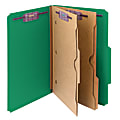 Smead® Pressboard Classification Folders With SafeSHIELD® Fasteners And 2 Pocket Dividers, Legal Size, 50% Recycled, Green, Box Of 10 1 thumbnail image