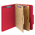 Smead® Pressboard Classification Folders With SafeSHIELD® Fasteners And 2 Pocket Dividers, Letter Size, 100% Recycled, Bright Red, Box Of 10