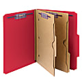 Smead® Pressboard Classification Folders With SafeSHIELD® Fasteners And 2 Pocket Dividers, Letter Size, 100% Recycled, Bright Red, Box Of 10 1 thumbnail image