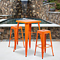 Flash Furniture Square Metal Bar Table Set With 2 Backless Stools, 40”H x 27-3/4”W x 27-3/4”D, Orange