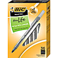 BIC Round Stic Xtra Life Ballpoint Pens, Medium Point, 1.0 mm, Translucent Barrel, Black Ink, Pack Of 36 Pens