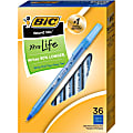 BIC Round Stic Xtra Life Ballpoint Pens, Medium Point, 1.0 mm, Translucent Barrel, Blue Ink, Pack Of 36 Pens