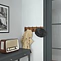 Flash Furniture Daly Wall-Mounted Solid Pine Wood Storage Rack With 5 Hanging Hooks, 6-1/2"H x 24"W x 3-1/8"D, Brown