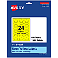Avery® Print-To-The-Edge Labels With Sure Feed® Technology And Easy Peel® Label Feature, 94053-NYP80, Oval, 1" x 2", Matte Neon Yellow, Pack of 1920 1 thumbnail image