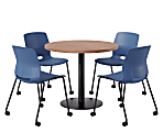 KFI Studios Proof Cafe Round Pedestal Table With Imme Caster Chairs, Includes 4 Chairs, 29”H x 36”W x 36”D, River Cherry Top/Black Base/Navy Chairs 1 thumbnail image