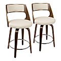 LumiSource Cecina Mid-Century Modern Counter Stools, Walnut/Cream, Set Of 2 Stools