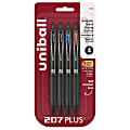 uni-ball® 207 Plus+ Retractable Gel Pens, Medium Point, 0.7 mm, Black Barrel, Black/Blue/Red Ink, Pack Of 4 Pens