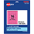 Avery® Print-To-The-Edge Labels With Sure Feed® Technology And Easy Peel®, 94201-BPP80, Rectangle, 1" x 2-5/8", Matte Bright Pink, Pack of 1280 1 thumbnail image
