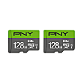 PNY® Elite Class 10 U1 100 Mbps microSDXC Flash Memory Cards, 128GB, Pack Of 2 Memory Cards