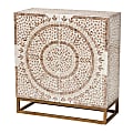 Baxton Studio Ercilia 28"W Modern Bohemian Mother of Pearl Storage Cabinet, White/Rustic Brown 1 thumbnail image