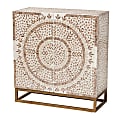 Baxton Studio Ercilia 28"W Modern Bohemian Mother of Pearl Storage Cabinet, White/Rustic Brown