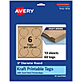 Avery® Printable Tags With Sure Feed® Technology, Print-To-The-Edge, 3", Kraft Brown, Pack Of 60 1 thumbnail image