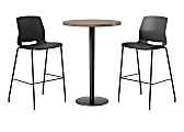 KFI Studios Proof Bistro Round Pedestal Table With Imme Barstools, 2 Barstools, 30", Studio Teak/Black/Black Stools