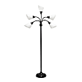 Simple Designs 5-Light Adjustable Gooseneck Floor Lamp, 67"H, White Shade/Black Base