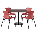 KFI Studios Proof Cafe Pedestal Table With Imme Chairs, Square, 29”H x 42”W x 42”W, Cafelle Top/Black Base/Coral Chairs