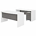 Bush Business Furniture Echo 60"W Bow-Front Computer Desk And Credenza With Mobile File Cabinet, Pure White/Modern Gray, Standard Delivery 1 thumbnail image