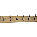 Safco® 6-Hook Wood Wall Rack, 6 3/4"H x 35 1/2"W x 3 1/4"D, Medium Oak