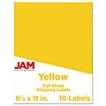 JAM Paper® Full-Page Mailing And Shipping Labels, Rectangle, 8 1/2" x 11", Yellow, Pack Of 10
