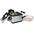MegaChef 4.23-Quart Stainless Steel Electric Deep Fryer With Timer, 9-1/4”H x 15”W x 15”D, Black