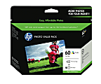 HP 60 Photo Value Pack - Color (cyan, magenta, yellow) - print cartridge / paper kit - for Deskjet F2430, F4213, F4435, F4580; ENVY 100 D410, 11X D411, 12X; Photosmart C4740, D110