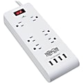 Tripp Lite 6-Outlet Surge Protector with 4 USB Ports (4.2A Shared) - 15 ft. Cord, 5-15P Plug, 900 Joules, White - Surge protector - 15 A - AC 120 V - 1800 Watt - output connectors: 6 - 15 ft cord - white