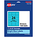 Avery® Printable Labels With Sure Feed® Technology, 94221-BBP80, Rectangle, 1" x 2-1/2", Matte Bright Blue, Pack of 1920 1 thumbnail image