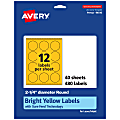 Avery® Print-To-The-Edge Labels With Sure Feed® Technology And Easy Peel® Label Feature, 94510-BYP40, Round, 2-1/4", Matte Bright Yellow, Pack of 480 1 thumbnail image
