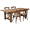 Flash Furniture HERCULES Series Folding Farm Table with 4 Cross Back Chairs and Cushions, 30"H x 40"W x 84"D, Antique Rustic