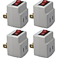 QVS 4-Pack Single-Port Power Adaptor with Lighted On/Off Switch - 1 x 2P Plug - 1 x 2P Receptacle - 125 V AC / 15 A - Gray