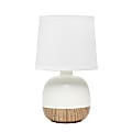 Simple Designs Petite Mid-Century Table Lamp, 12"H, White Shade/Light Wood/Off-White Base