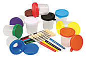 Chenille Kraft Creativity Street No-Spill Paint Cups And Brushes, Assorted Colors/Clear, Set Of 20 1 thumbnail image