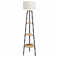Simple Designs Tripod 3-Tier Shelf Floor Lamp, 62-1/2"H, White Shade/Light Wood Base 1 thumbnail image