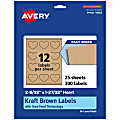 Avery® Kraft Permanent Labels With Sure Feed®, 94603-KMP25, Heart, 2-9/32" x 1-27/32", Brown, Pack Of 300 1 thumbnail image