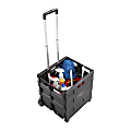 Safco Stow Away Folding Caddy, Telescopic Handle, 50 lb Capacity, 2 Casters, 16.5"W x 14.5"D x 39"H, Black, Silver 1 thumbnail image