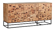 Coast to Coast Luca Transitional Acacia Wood and Iron 3-Door Credenza, 30”H x 62"W x 18"D, Chex Natural/Black