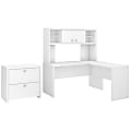 kathy ireland® Office by Bush Business Furniture Echo L Shaped Desk With Hutch And Lateral File Cabinet, Pure White, Premium Installation