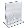 Azar Displays Double-Foot Acrylic Sign Holders With Attached Tri-Fold Pockets, 11" x 8 1/2", Clear, Pack Of 10