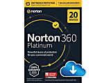 Norton 360 Platinum Antivirus Internet Security Software + VPN + Dark Web Monitoring, 20 Devices, 1-Year Subscription, Android/Mac OS/Windows®/Apple iOS Compatible, ESD