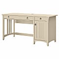 Bush® Furniture Salinas 60"W Computer Desk With Storage And Keyboard Tray, Antique White, Standard Delivery