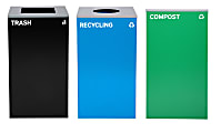 Alpine Industries Stainless-Steel Open Top Recycling, Compost And Trash Can Set, 29 Gallons Black/Blue/Green - ALP4450-BLK-KIT32 1 thumbnail image