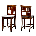 Baxton Studio Deanna Modern Fabric/Finished Wood Counter-Height Stools With Backs, Gray/Walnut Brown, Set Of 2 Stools